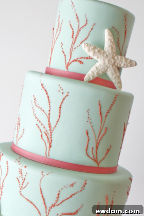 Aqua & Coral Beach Cake by The Pastry Studio  |  TheCakeBlog.com