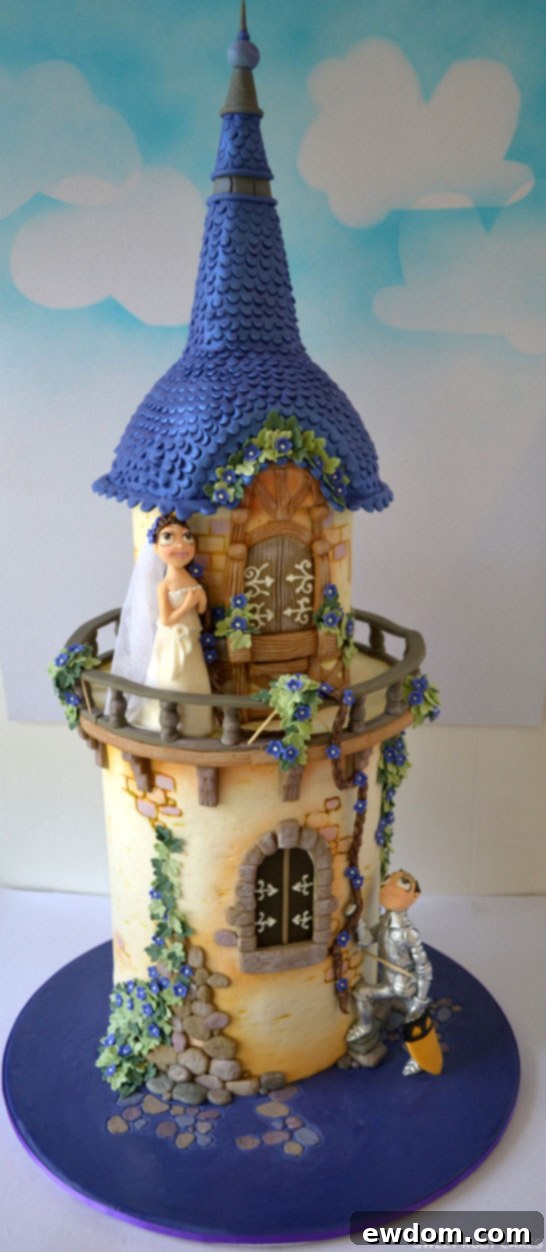 Rapunzel Cake by Sweet Ruby Cakes | TheCakeBlog.com - A stunning fairytale wedding cake featuring Rapunzel's tower and flowing hair.