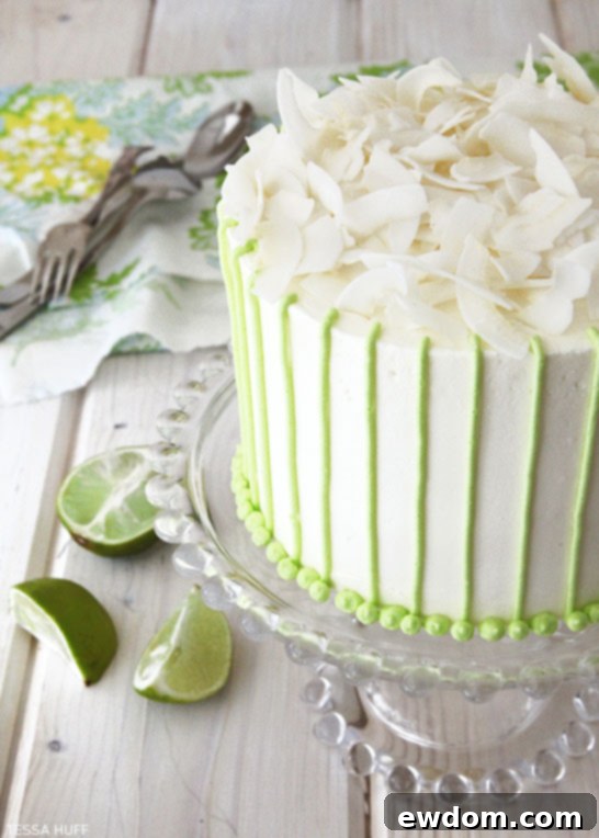 Tropical Coconut Lime Cake 4 Coconut Lime Cake decorated with toasted coconut