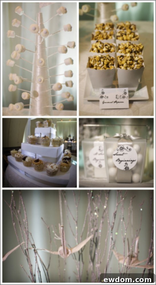 Close-up of Personalized Cookies and Fondant Cake on a White Dessert Table