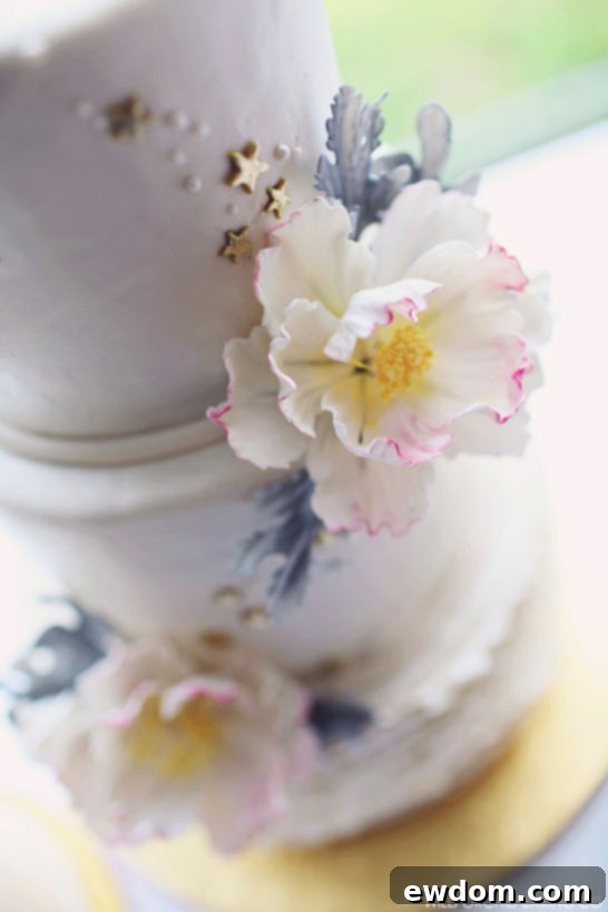 Curated Rustic-Chic Cake Trio 4 Elegant Sugar Flowers and Gold Stars on Rustic Wedding Cake by Wild Orchid Baking Co