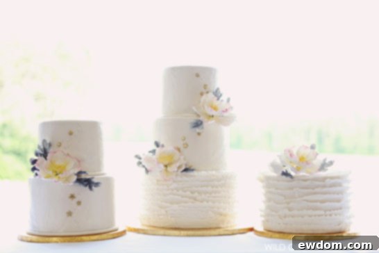 Curated Rustic-Chic Cake Trio 7 Horizontal Photo of Wedding Cake Trio Display with Gold Stars