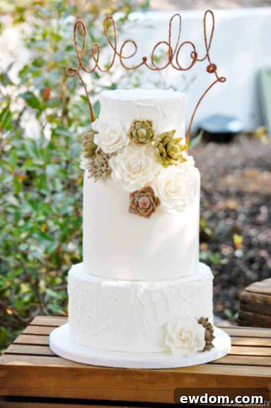 Verdant Vows: Succulent Wedding Cakes 4 The full setup of the Rustic Succulents Wedding Cake by Royal Bakery, including the unique display on antique packing crates, showcasing the complete rustic wedding aesthetic.