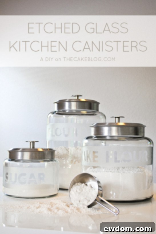 DIY Etched Glass Kitchen Cansiters | an easy kitchen upgrade | TheCakeBlog.com