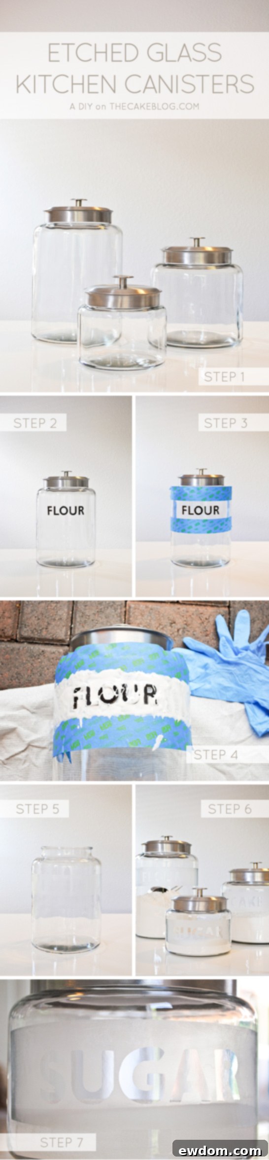 DIY Etched Glass Kitchen Cansiters | an easy kitchen upgrade | TheCakeBlog.com