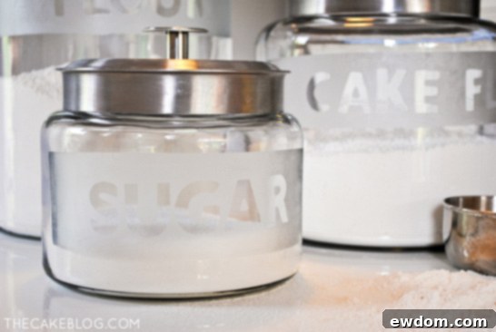 DIY Etched Glass Kitchen Cansiters | an easy kitchen upgrade | TheCakeBlog.com