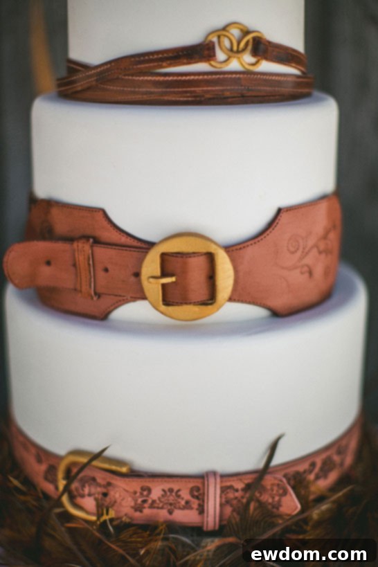 Bohemian wedding cake with edible leather details
