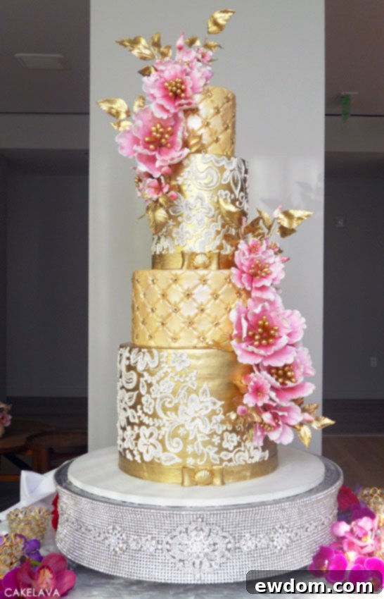 Gold & Pink Wedding Cake | by cakelava | #PinkWeek on TheCakeBlog.com