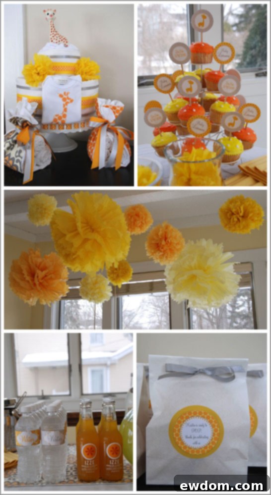 Giraffe Baby Shower in Orange and Grey