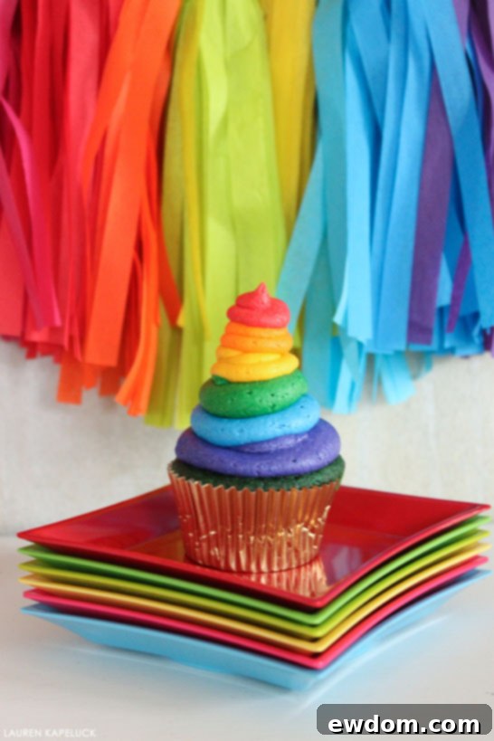 Green Velvet Cupcakes with rainbow buttercream | by Lauren Kapeluck | for TheCakeBlog.com