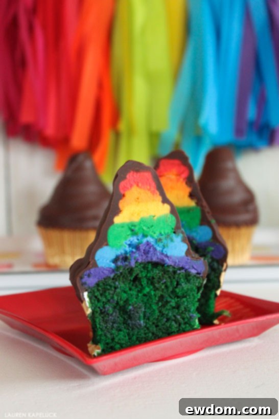 Green Velvet Cupcakes with rainbow buttercream | by Lauren Kapeluck | for TheCakeBlog.com