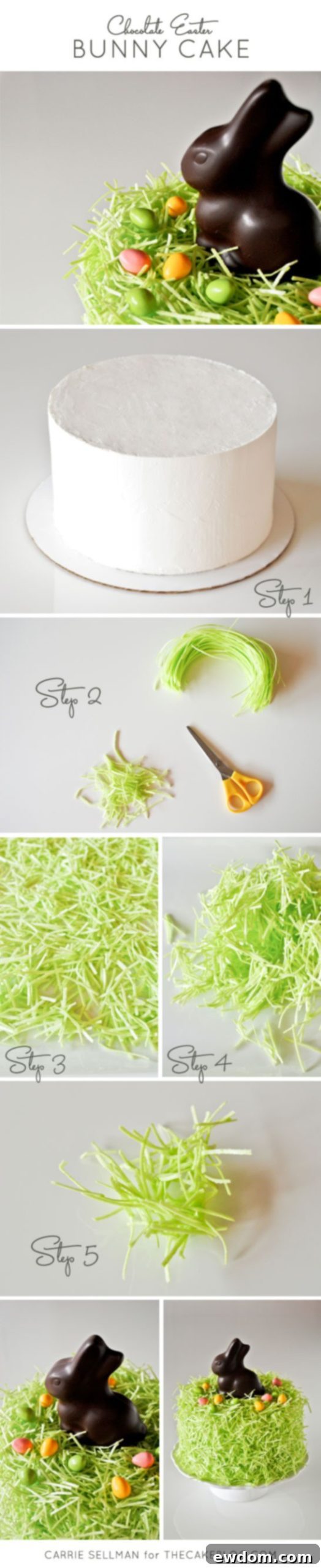 Step-by-step visual guide for decorating the Chocolate Easter Bunny Cake