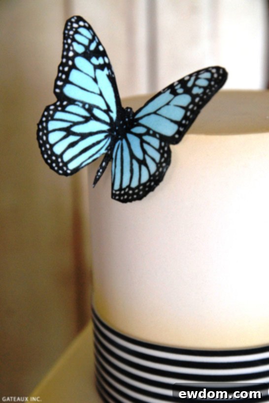 Detailed view of the Vintage Butterfly Cake's elegant design