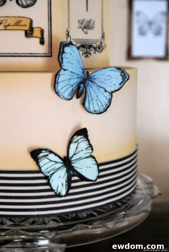 Close-up of the beautiful 3D butterflies on the Vintage Butterfly Cake