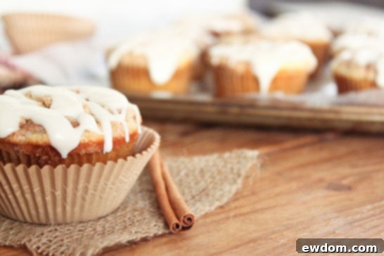 Cinnamon Swirl Delights 6 Stack of cinnamon roll cupcakes displaying the internal swirl and streusel