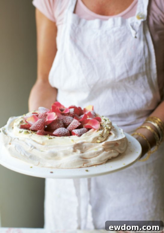 Rose water and pistachio pavlova with strawberries | from Live Bake Nourish by Amber Rose