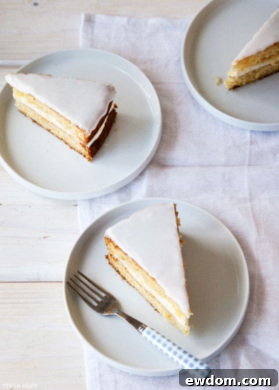The stunning interior of the Lemon and Lavender Buttermilk Cake, showing layers