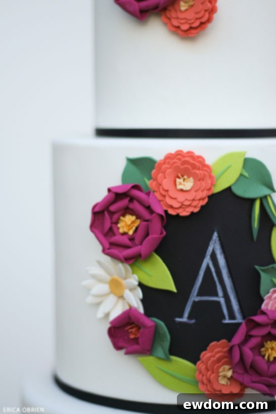 Chalkboards and Paper Flowers: The Ultimate Decor Duo 8 Detailed View of Edible Chalkboard Effect with Hand-Painted Monogram
