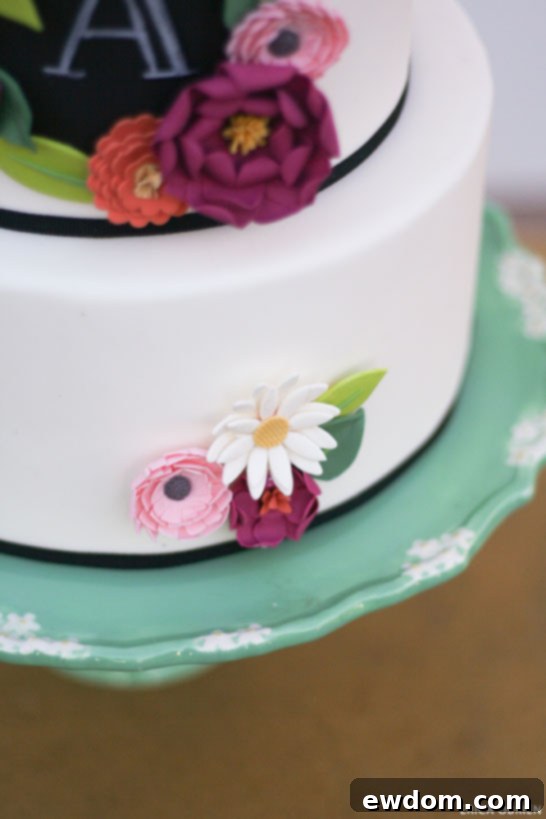Chalkboards and Paper Flowers: The Ultimate Decor Duo 9 Finished Edible Chalkboard Monogram integrated into a Cake Design