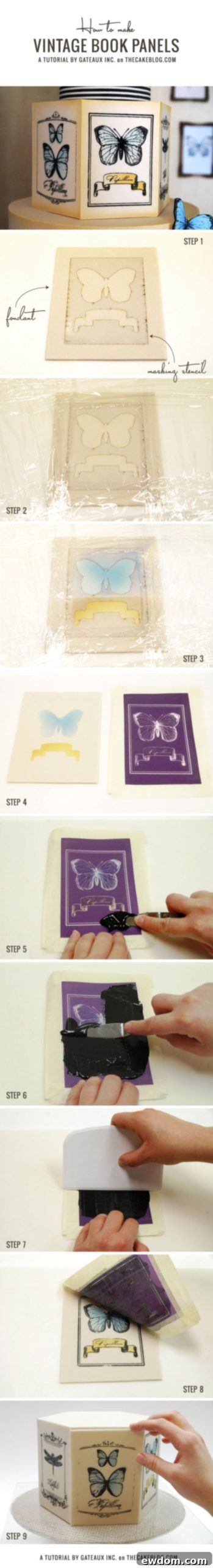 How to make vintage book-inspired panels from fondant for cake decoration | by Gateaux Inc on TheCakeBlog.com