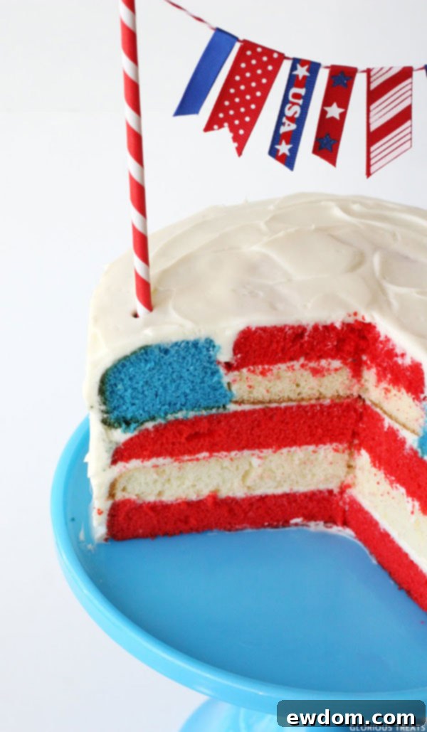 Creative Flag Surprise Inside Cake revealing an American flag pattern when sliced