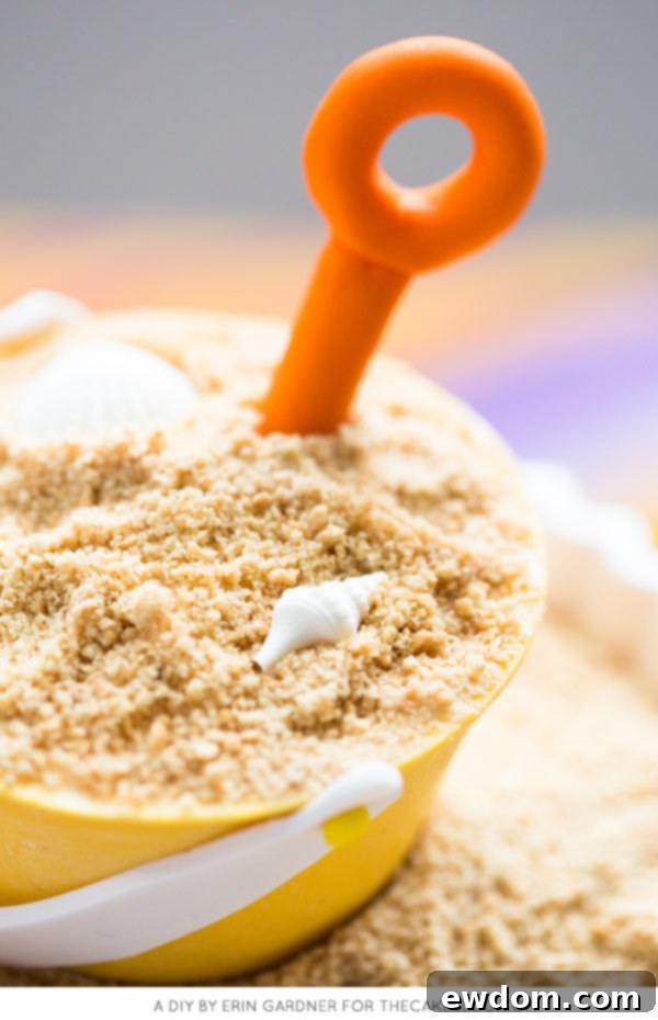 Versatile Edible Cake Sand | Use cake scraps to make realistic sand or dirt for diverse cake designs, from sandcastles to garden cakes | by Erin Gardner for TheCakeBlog.com