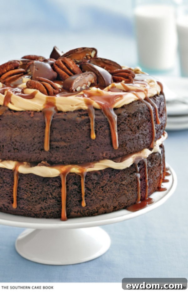 Chocolate Turtle Cake Recipe | from The Southern Cake Book by Southern Living on TheCakeBlog.com