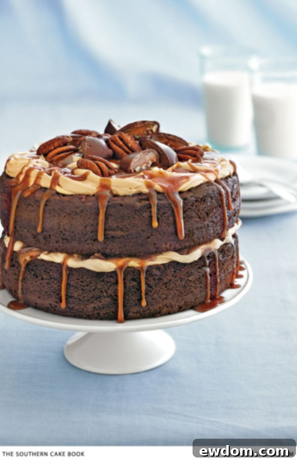 Chocolate Turtle Cake Recipe | from The Southern Cake Book by Southern Living on TheCakeBlog.com