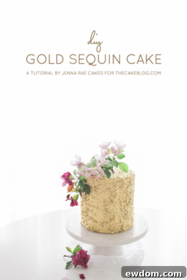How to make a Gold Sequin Cake | Metallic Sequin Cake Tutorial | by Jenna Rae Cakes for TheCakeBlog.com