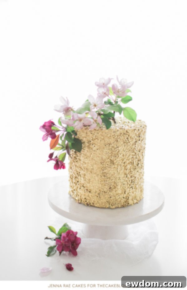 How to make a Gold Sequin Cake | Metallic Sequin Cake Tutorial | by Jenna Rae Cakes for TheCakeBlog.com