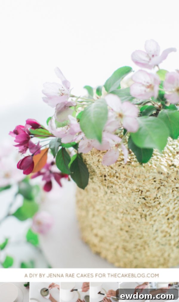 How to make a Gold Sequin Cake | Metallic Sequin Cake Tutorial | by Jenna Rae Cakes for TheCakeBlog.com