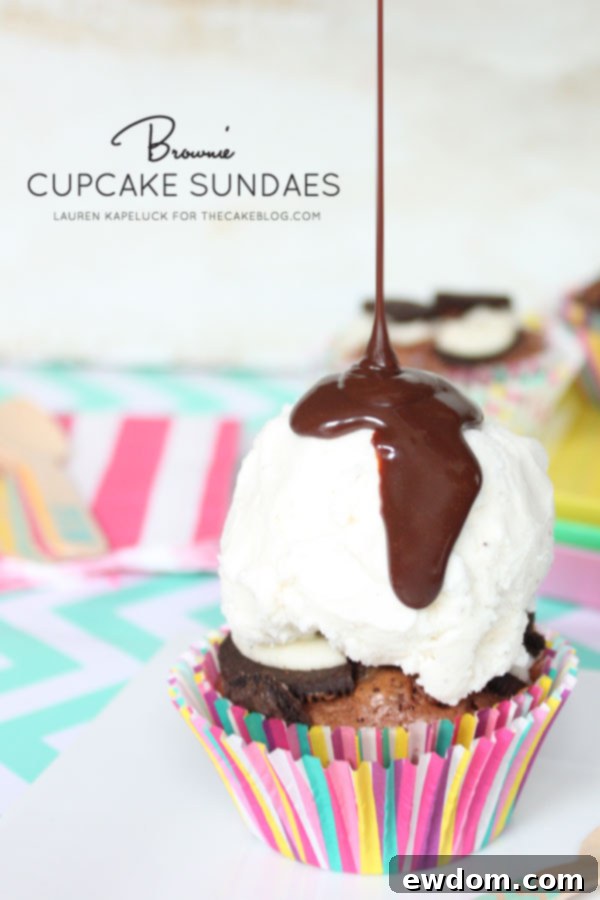 Decadent Brownie Sundae Cupcakes 2 Delicious Brownie Cupcake Sundaes with Oreo bits, ready to be topped.