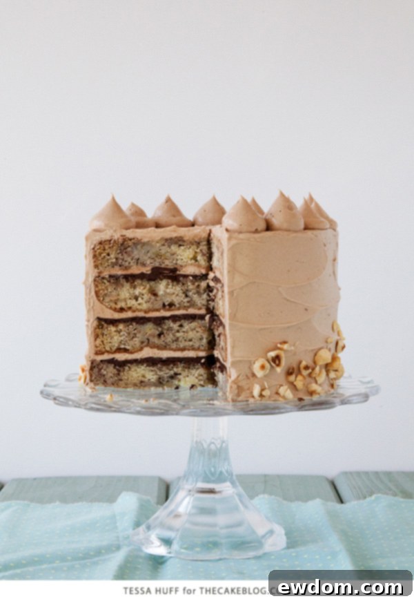 Inside view of Banana Chocolate Hazelnut Cake layers