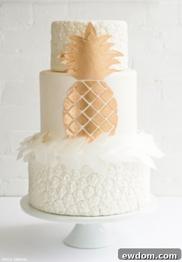 Elegant Pineapple Cake Display | White porcelain cake stand | Erica O'Brien Cake Design Shop