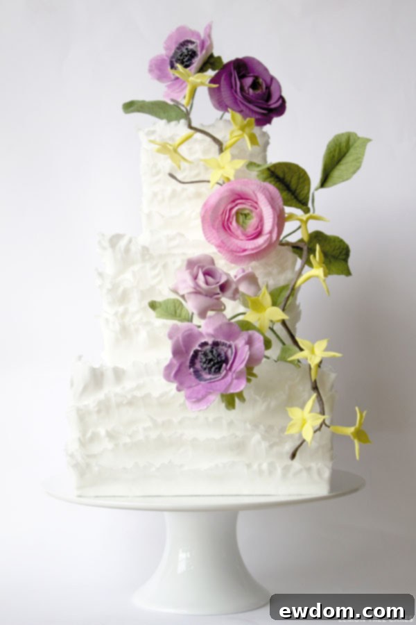 Elegant Summer Frills Wedding Cake by Lemon Tree Cakes with Handcrafted Sugar Flowers
