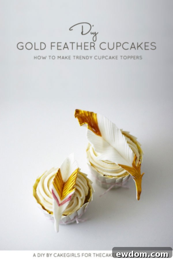 DIY Gold Feather Cupcakes | A luxurious cake tutorial by Cakegirls for TheCakeBlog.com
