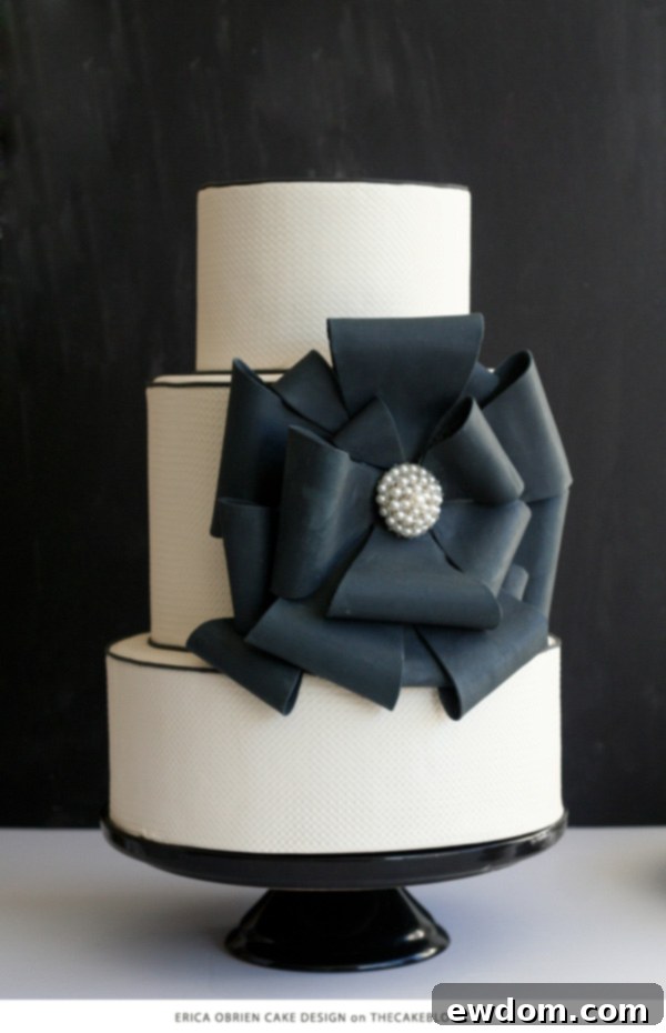 Erica OBrien Cake Design Black and White Textured Cake with Oversized Bow