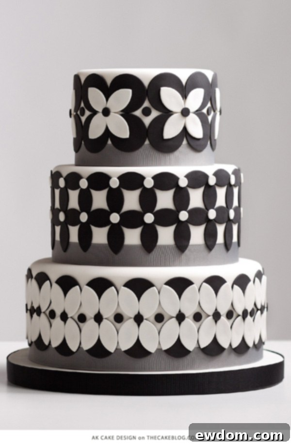 AK Cake Design Monochromatic Geometric Pattern Black Cake