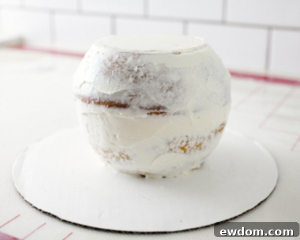 How to Assemble and Crumb Coat a Ball Cake for Pumpkin Shape