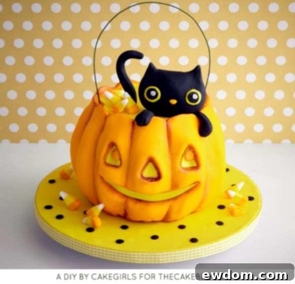 Magnificent 3D Pumpkin Shaped Cake with Fondant Kitty for Halloween