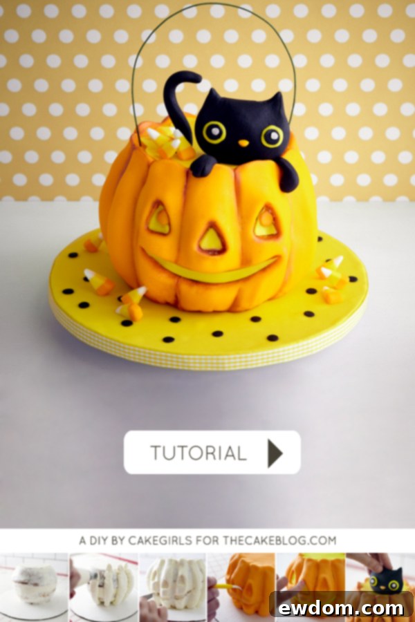 Stunning 3D Pumpkin Cake with Fondant Cat for Halloween Decor