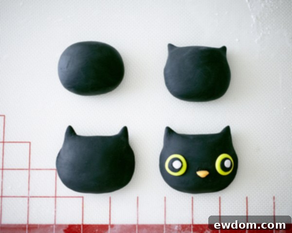 Sculpting a Fondant Black Cat Head for a Halloween Cake