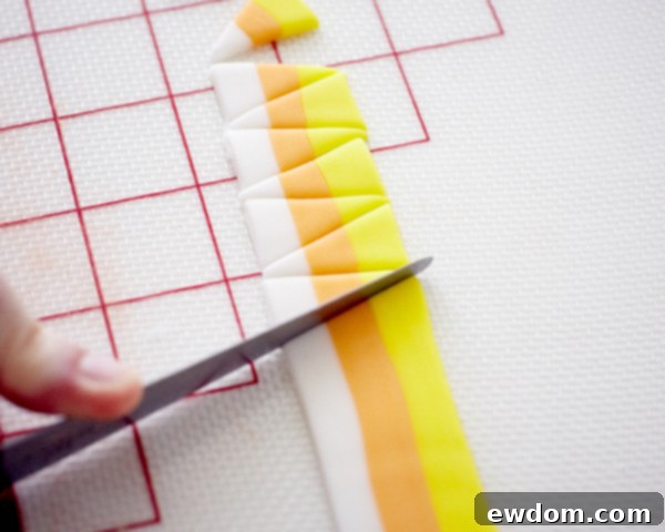 Finished Fondant Candy Corn Pieces for Cake Decorating