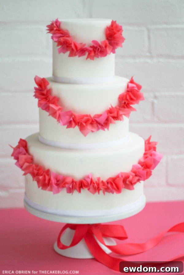 Close-up of the vibrant, festive Paper Garland Cake showcasing edible details by Erica O'Brien