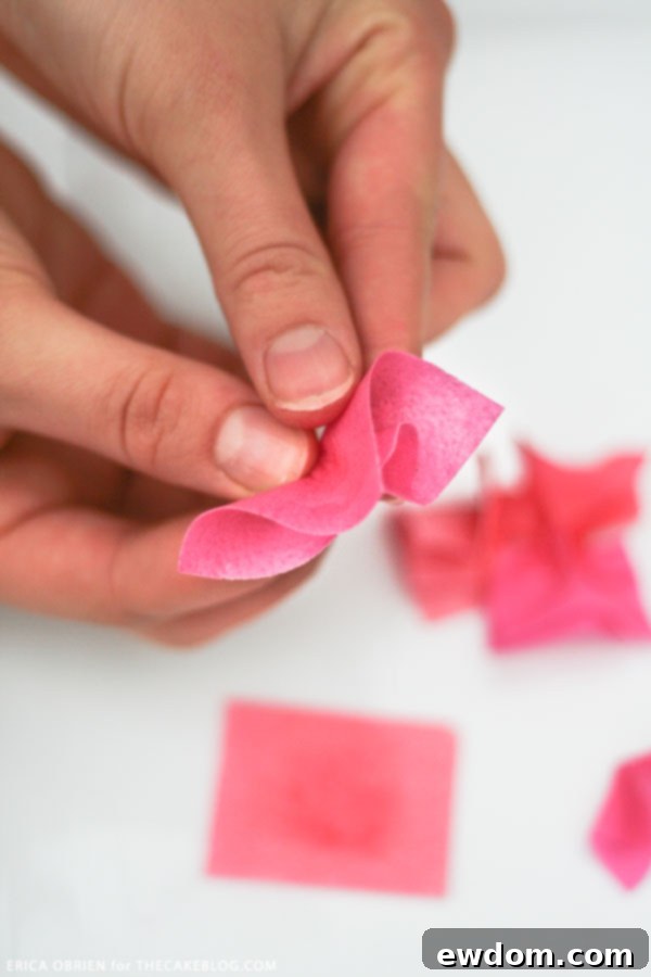 Hands-on process: Creating individual wafer paper garland elements for the bespoke cake design