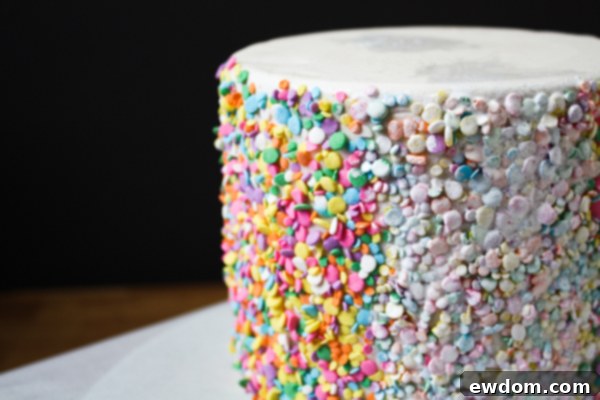 Painting Confetti Cake White with Gel Food Coloring - Step 2 Glammy Monster Cakes DIY
