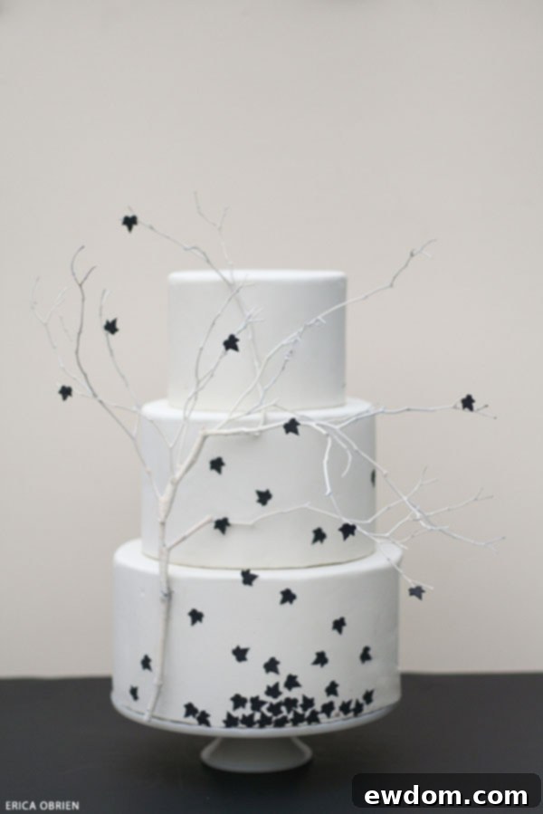 Sophisticated Black & White Halloween Cake Design by Erica O'Brien