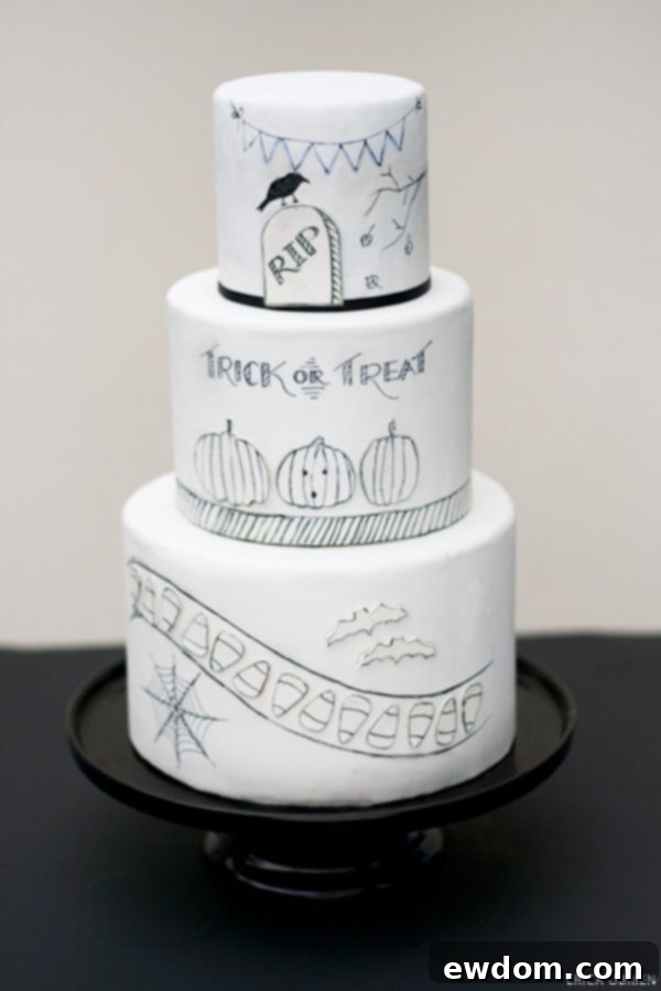Overview of the Playful Hand-Drawn Halloween Cake Design