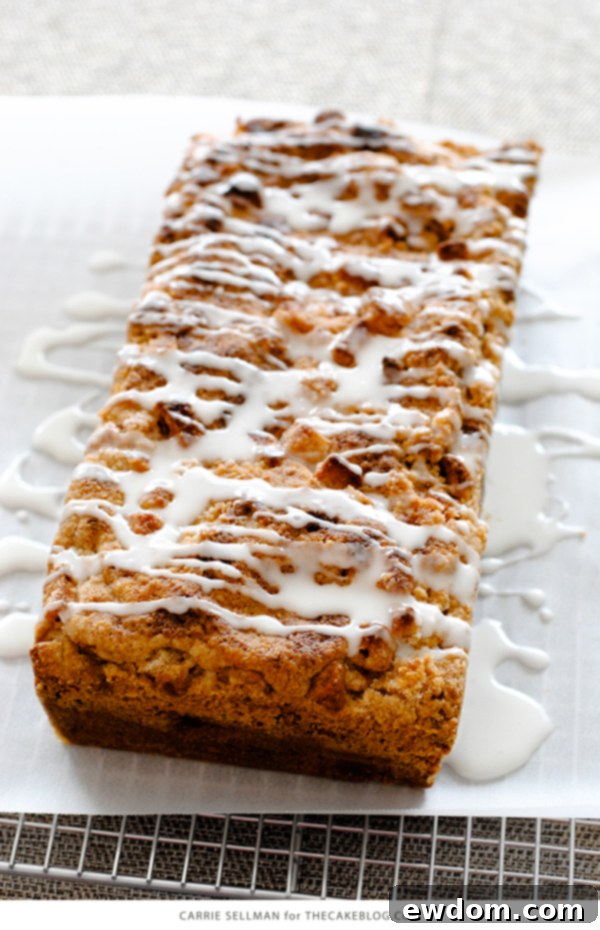 Another view of the Apple Crumb Cake, emphasizing its golden-brown streusel and comforting homemade appeal | Carrie Sellman for TheCakeBlog.com