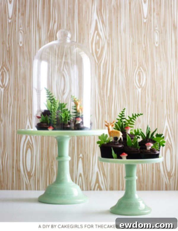 Sweet Little Worlds: DIY Cupcake Terrariums 17 The finished Cupcake Terrarium display, beautifully enclosed under a glass dome.